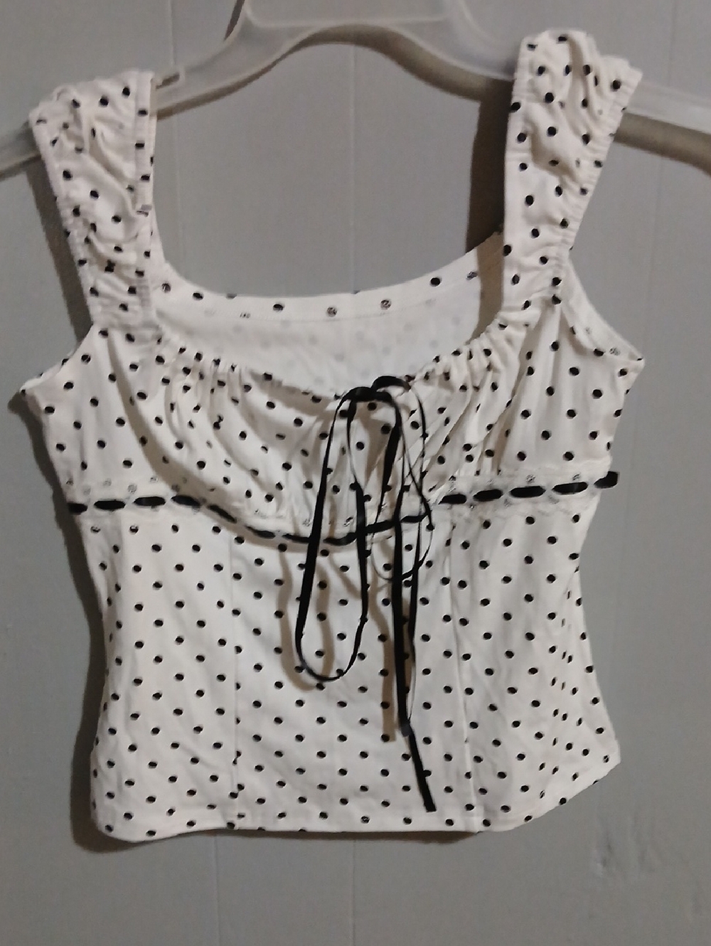 White Polka Dot Tie-Front Sleeveless Top